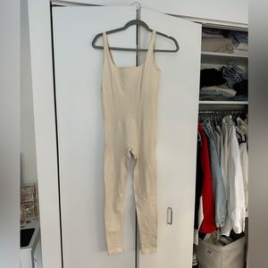 QQQ Cream Beige Ribbed One Piece Jumpsuit